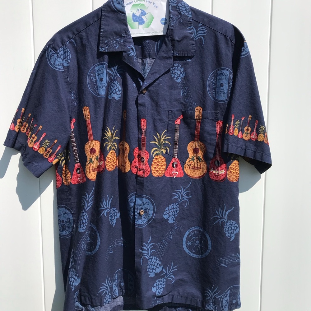 Hawaiian Shirt with Pineapples and Guitars Winnies Fashion Made in Hawaii
